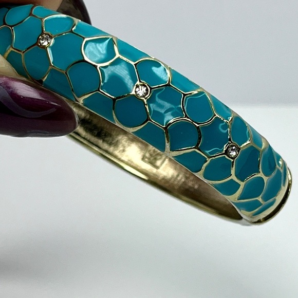Tommy Bahama B28439 Blue Enamel Bangle Bracelet Curacao Moroccan Tile Gems Gold - Picture 5 of 13
